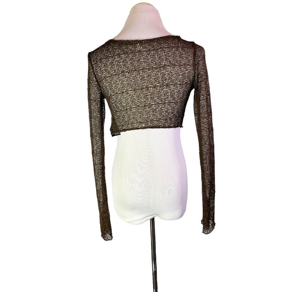 Urban Renewal Size XS Brown Open Knit Cropped Cardigan Sweater Wrap Tie - Picture 6 of 15